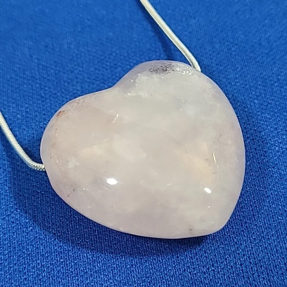 Rose Quartz Heart Stone Pendant‎ Necklace 925 Silver Chain Long Drop